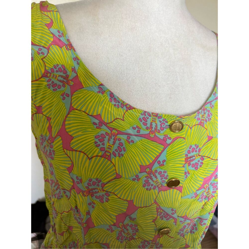100% silk moth butterfly print Bianca Coletti Women's Button-up Dress like yello - Picture 6 of 6